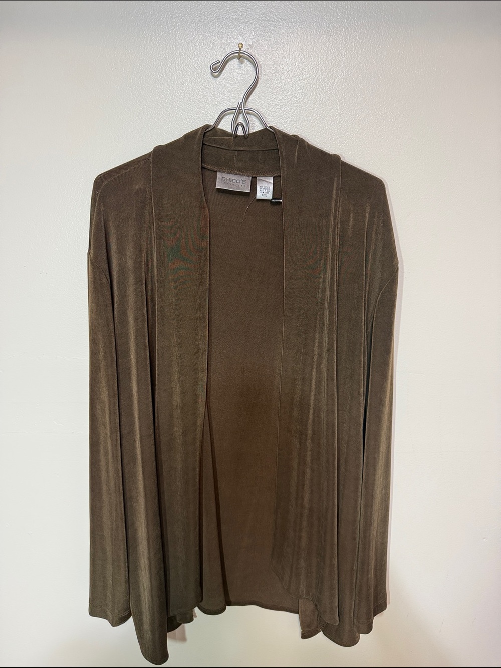Chico's Travelers Olive Brown Open Front Cardigan size 3 - Picture 2 of 4